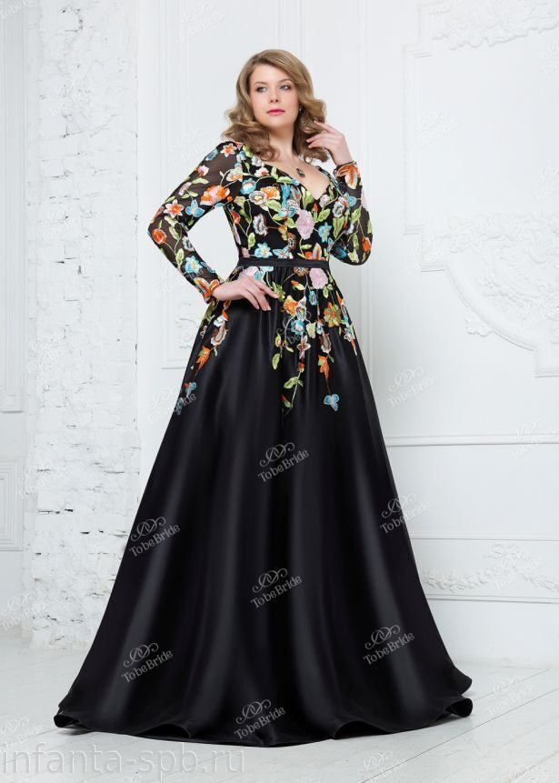 Шикарное вечернее платье с цветочной вышивкой